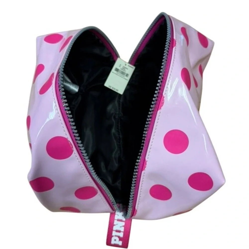 Victoria's Secret PINK Polka Dot Makeup Bag Pink Holographic Logo NWT